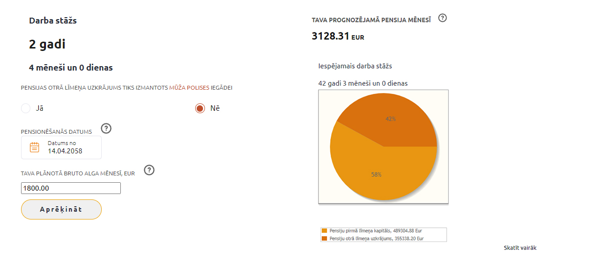 Kā ar 1300 eiro mēnešalgu uzkrāt miljonu līdz pensijai? 2 VSAA pensijas aprekins