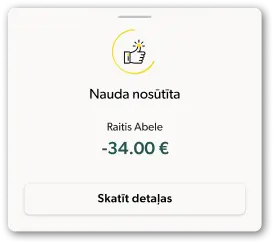 Paziņojums no INDEXO Bankas lietotnes par nosūtītu naudu