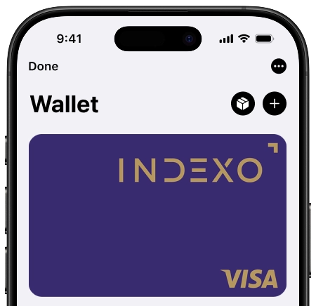 Viedtālrunis, kurā redzama digitālā INDEXO karte Apple wallet digitālajā makā.