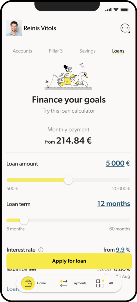 A phone that shows a INDEXO app screen for the consumer credit section