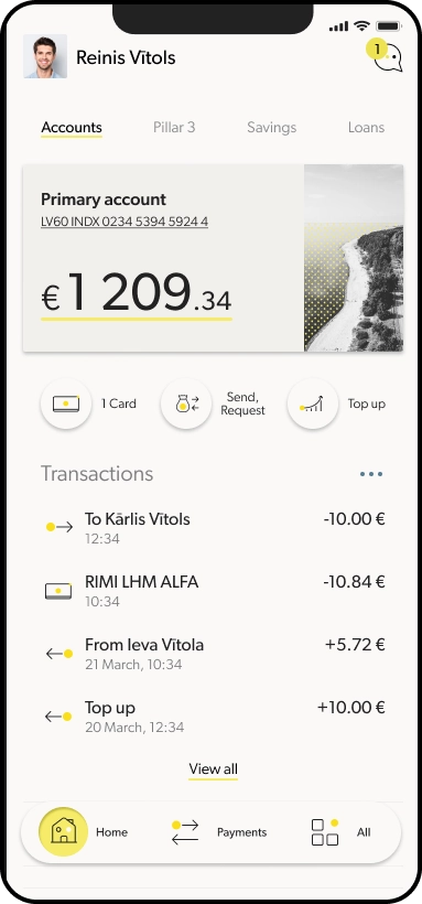 A phone that shows a screen from INDEXO app from the account section